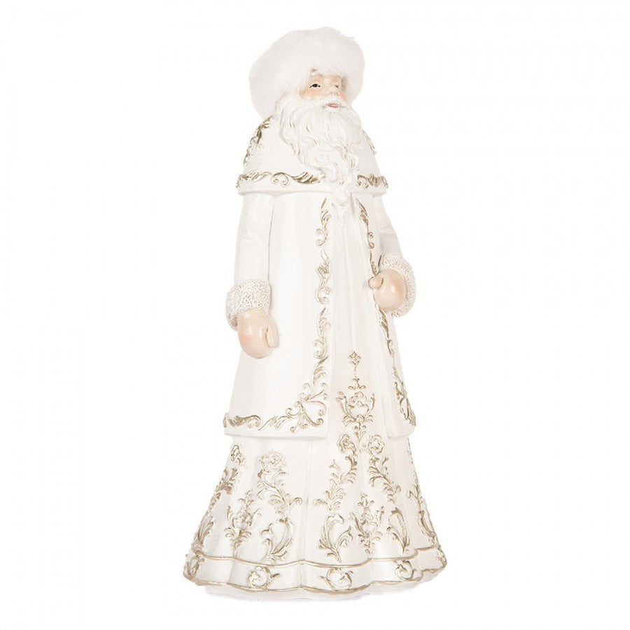 Clayre & Eef Dekofigur „Weihnachtsmann Massiv“ aus Polyresin in Silber-Weiß, 13x10x25 cm (6PR5367)