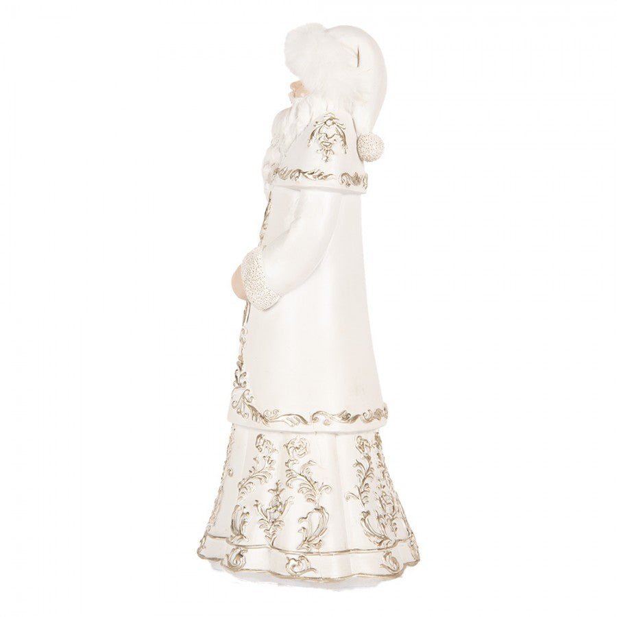 Clayre & Eef Dekofigur „Weihnachtsmann Massiv“ aus Polyresin in Silber-Weiß, 13x10x25 cm (6PR5367)