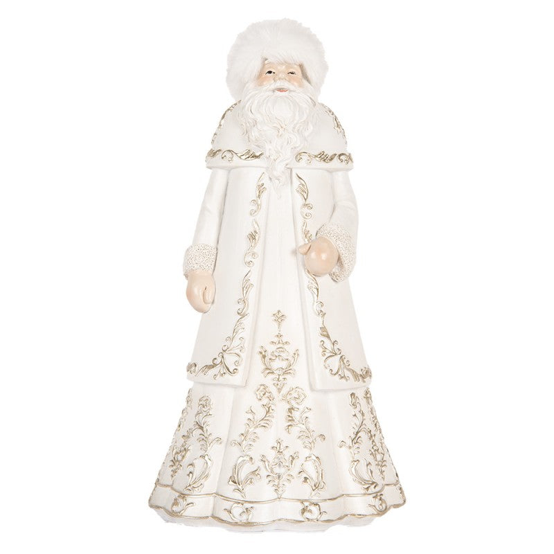 Clayre & Eef Dekofigur „Weihnachtsmann Massiv“ aus Polyresin in Silber-Weiß, 13x10x25 cm (6PR5367)