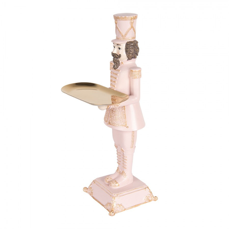 Pastell-Weihnachtsfigur Barocker Nussknacker-Butler mit Tablett Rosa-Gold Polyresin 18x17x40 cm von Clayre & Eef (6PR5368)