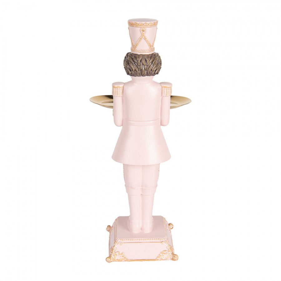 Pastell-Weihnachtsfigur Barocker Nussknacker-Butler mit Tablett Rosa-Gold Polyresin 18x17x40 cm von Clayre & Eef (6PR5368)