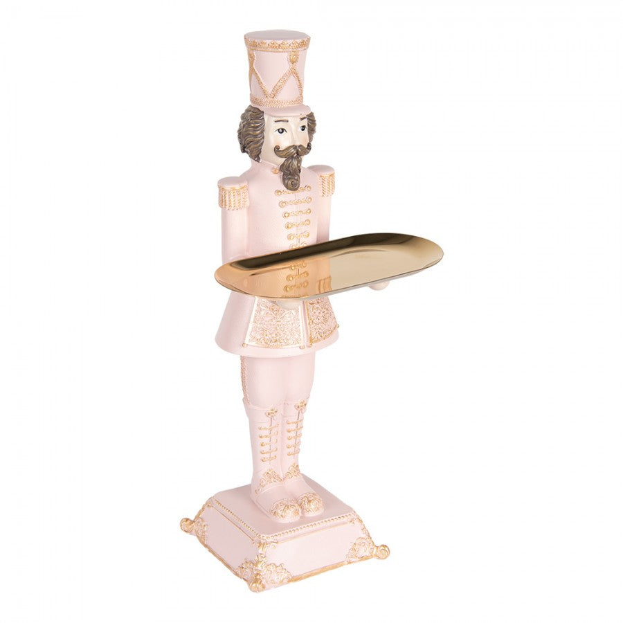 Pastell-Weihnachtsfigur Barocker Nussknacker-Butler mit Tablett Rosa-Gold Polyresin 18x17x40 cm von Clayre & Eef (6PR5368)