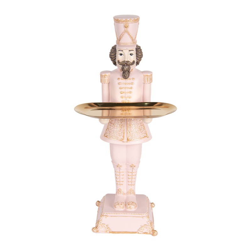 Pastell-Weihnachtsfigur Barocker Nussknacker-Butler mit Tablett Rosa-Gold Polyresin 18x17x40 cm von Clayre & Eef (6PR5368)