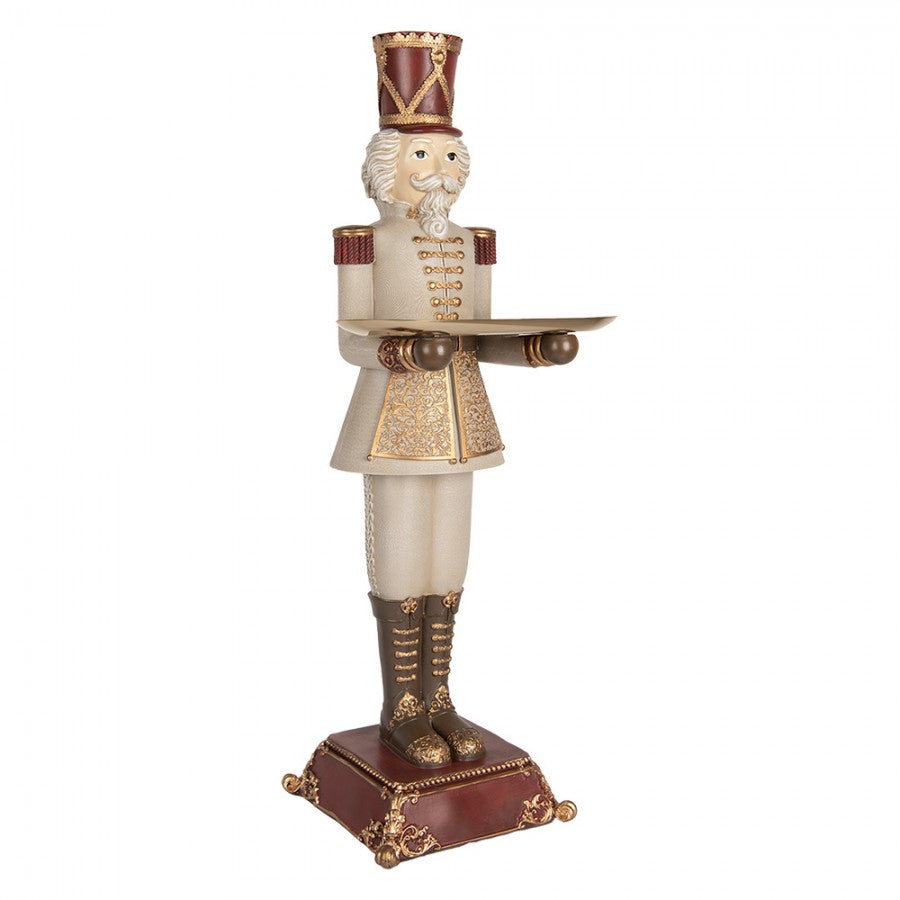 Nostalgische Weihnachtsfigur Barocker Nussknacker-Butler mit Tablett Grau-Gold Polyresin 18x20x61 cm von Clayre & Eef (6PR5388)