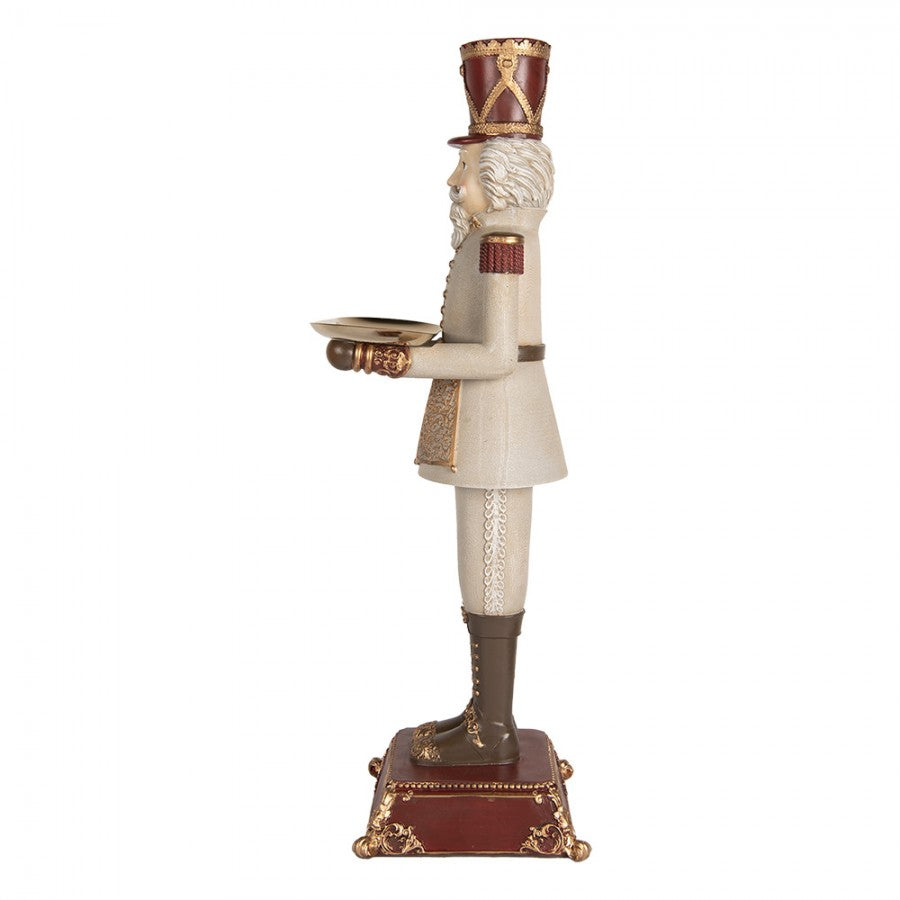 Nostalgische Weihnachtsfigur Barocker Nussknacker-Butler mit Tablett Grau-Gold Polyresin 18x20x61 cm von Clayre & Eef (6PR5388)