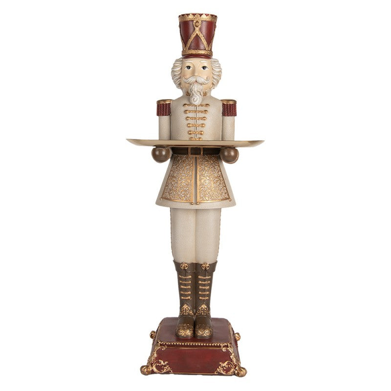 Nostalgische Weihnachtsfigur Barocker Nussknacker-Butler mit Tablett Grau-Gold Polyresin 18x20x61 cm von Clayre & Eef (6PR5388)