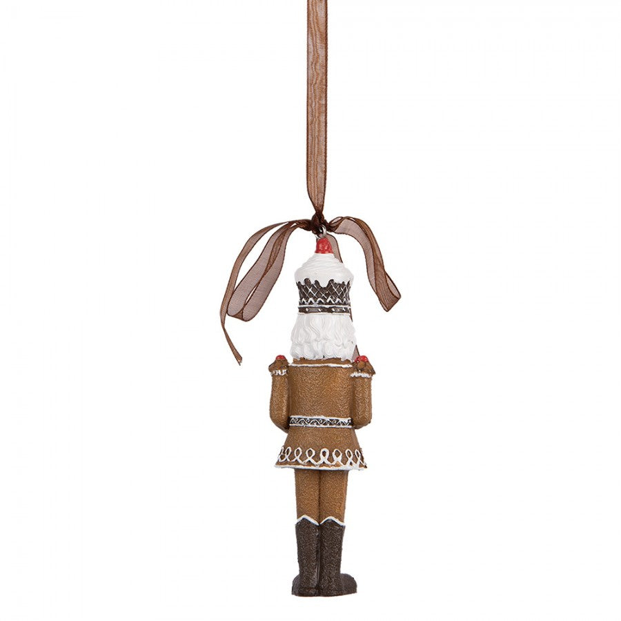 Weihnachtsanhänger Lebkuchen-Nussknacker Braun-Weiß Polyresin 4x2x13 cm von Clayre & Eef (6PR5390)