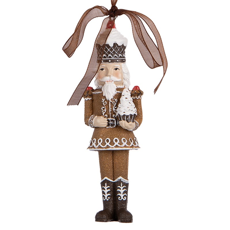 Weihnachtsanhänger Lebkuchen-Nussknacker Braun-Weiß Polyresin 4x2x13 cm von Clayre & Eef (6PR5390)
