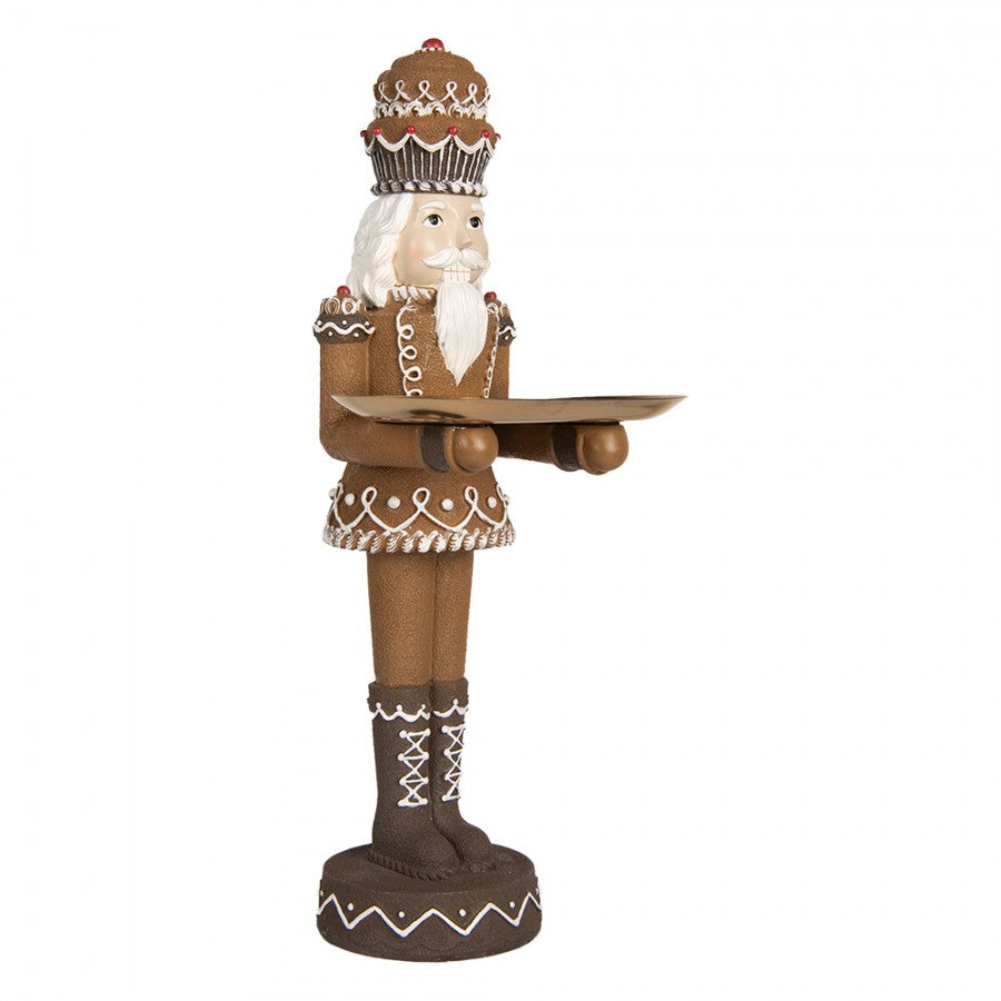 Weihnachtsfigur Lebkuchen-Nussknacker-Butler mit Tablett Braun-Weiß Polyresin 18x15x40 cm von Clayre & Eef (6PR5400)