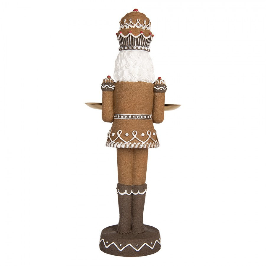 Weihnachtsfigur Lebkuchen-Nussknacker-Butler mit Tablett Braun-Weiß Polyresin 18x15x40 cm von Clayre & Eef (6PR5400)