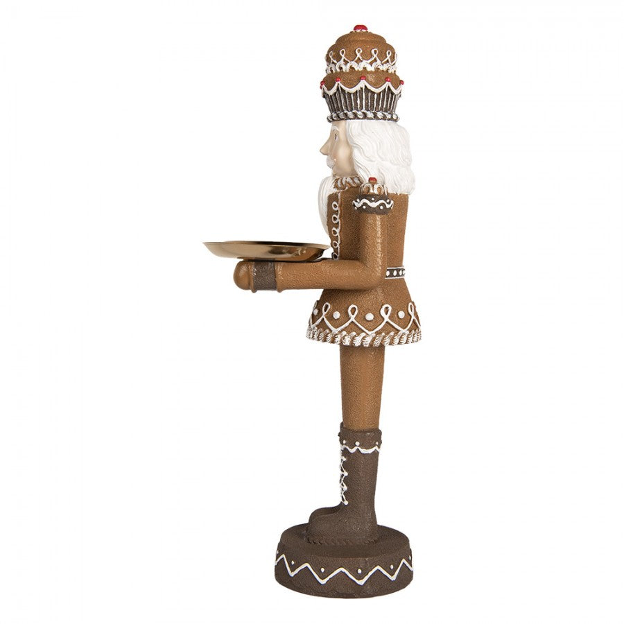 Weihnachtsfigur Lebkuchen-Nussknacker-Butler mit Tablett Braun-Weiß Polyresin 18x15x40 cm von Clayre & Eef (6PR5400)