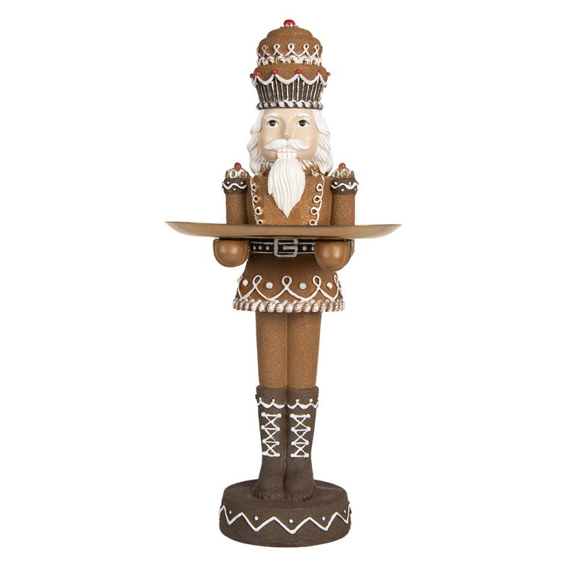 Weihnachtsfigur Lebkuchen-Nussknacker-Butler mit Tablett Braun-Weiß Polyresin 18x15x40 cm von Clayre & Eef (6PR5400)