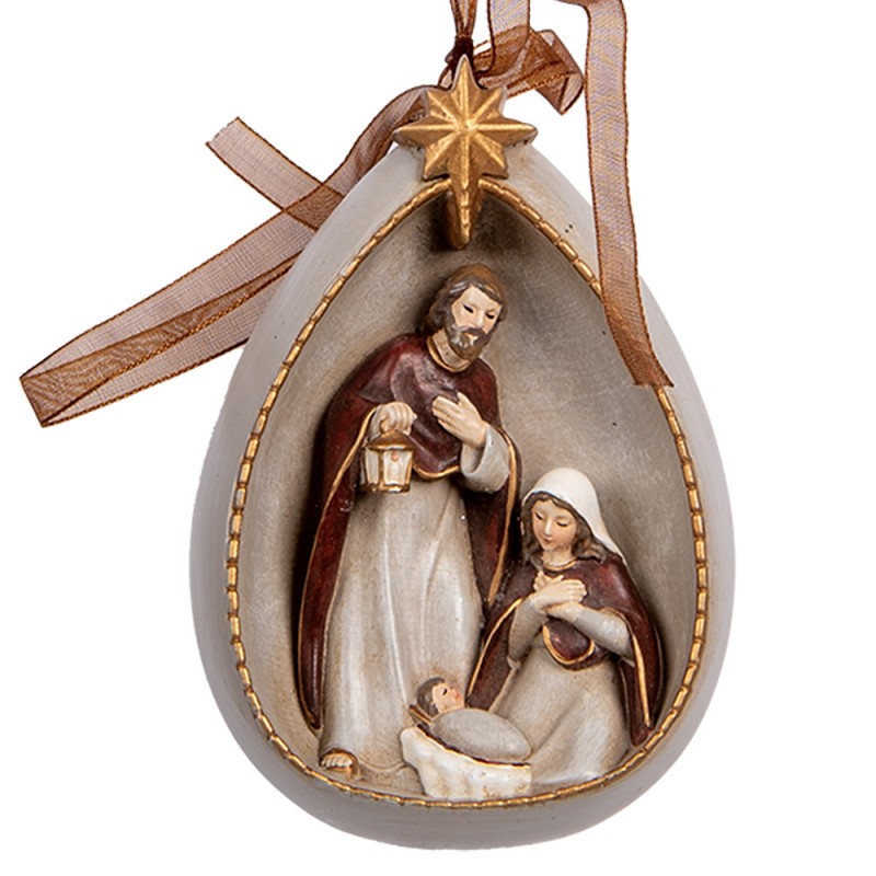 Weihnachtsanhänger Heilige Familie Krippe Ei Stern Beige Weinrot 8x4x11 cm von Clayre & Eef (6PR5402)