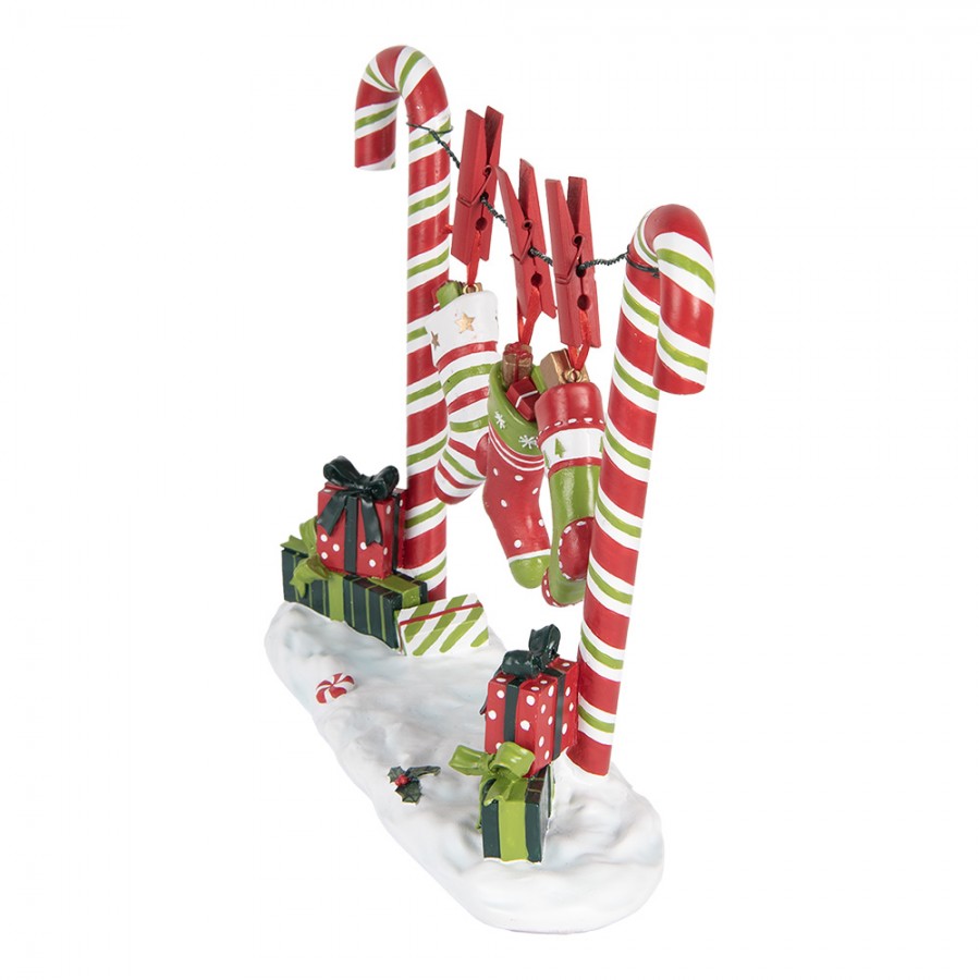 Weihnachtsdekorationsfigur Zuckerstangen Wäscheleine Strümpfe 32x10x25 cm von Clayre & Eef (6PR5410)