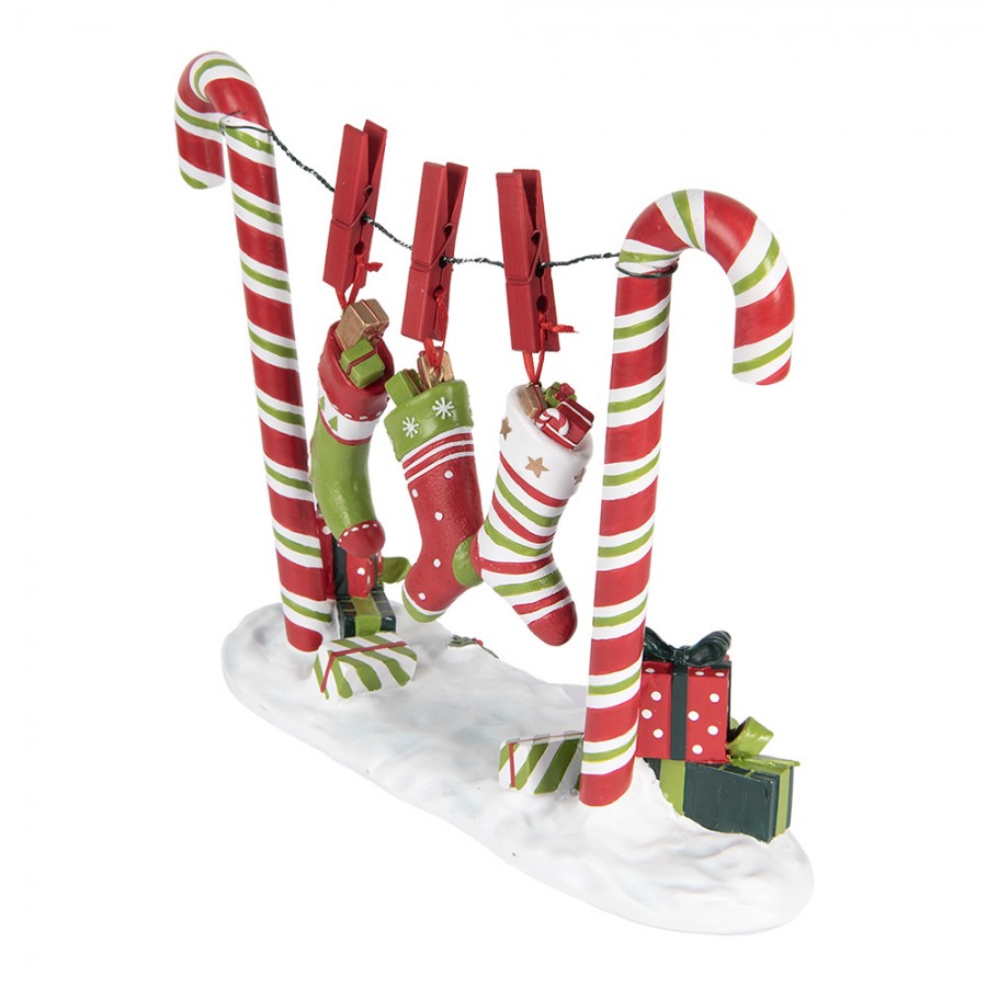 Weihnachtsdekorationsfigur Zuckerstangen Wäscheleine Strümpfe 32x10x25 cm von Clayre & Eef (6PR5410)