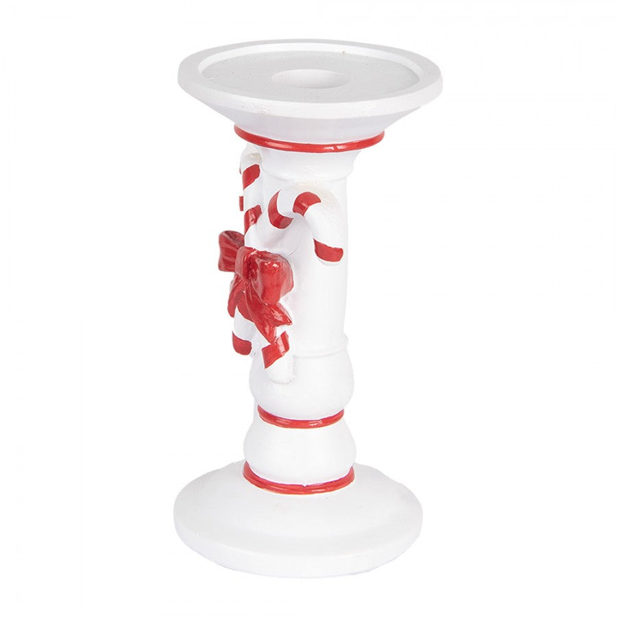 Kerzenständer Zuckerstange & Schleife Weiß-Rot Ø 9x18 cm Polyresin für Stabkerzen von Clayre & Eef (6PR5411)