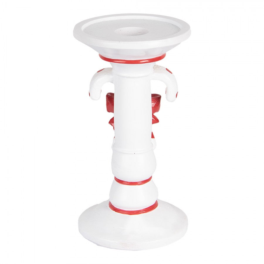 Kerzenständer Zuckerstange & Schleife Weiß-Rot Ø 9x18 cm Polyresin für Stabkerzen von Clayre & Eef (6PR5411)