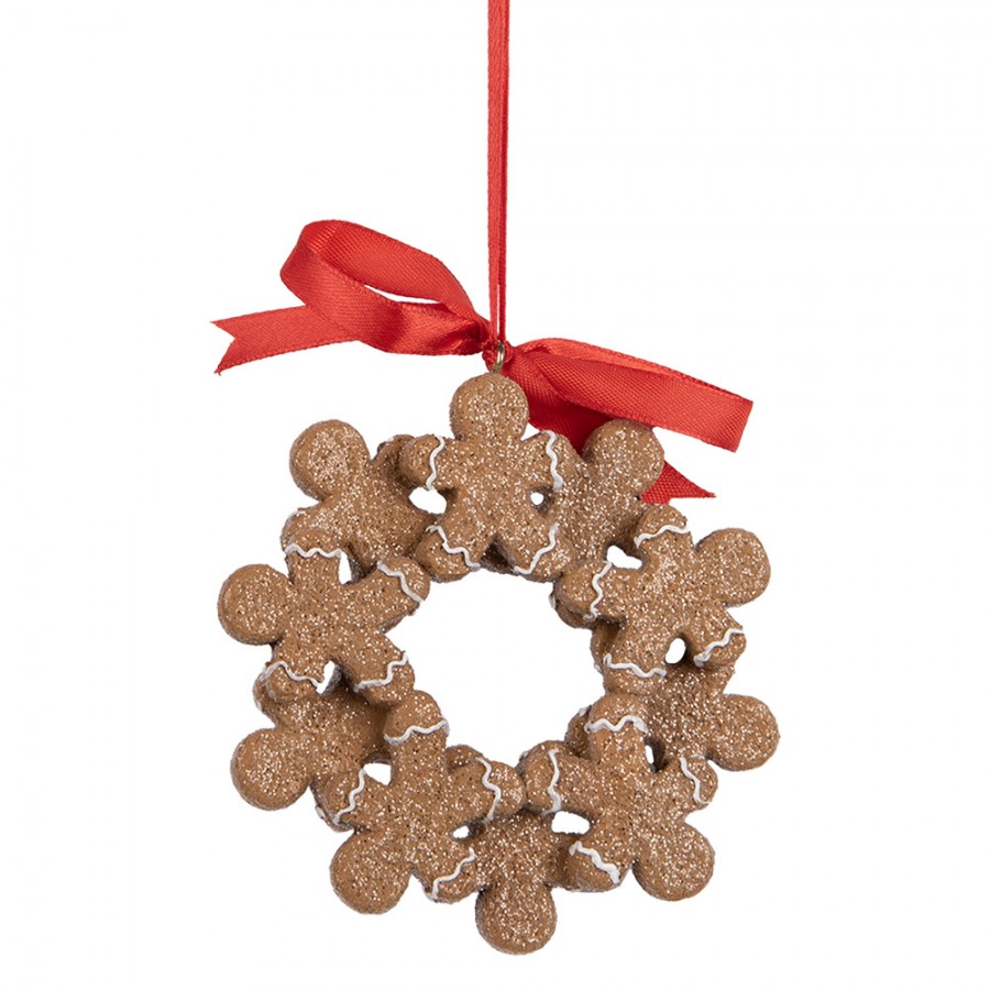 Weihnachtsanhänger Lebkuchenmann Kranz mit Schleife Polyresin Glitzer 10x2x10 cm von Clayre & Eef (6PR5414)