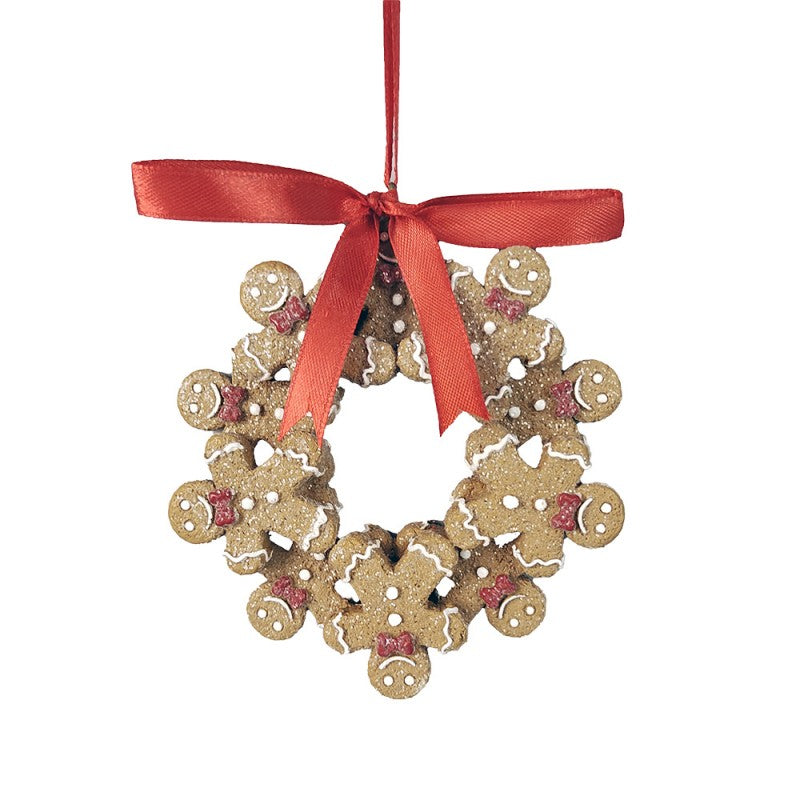 Weihnachtsanhänger Lebkuchenmann Kranz mit Schleife Polyresin Glitzer 10x2x10 cm von Clayre & Eef (6PR5414)