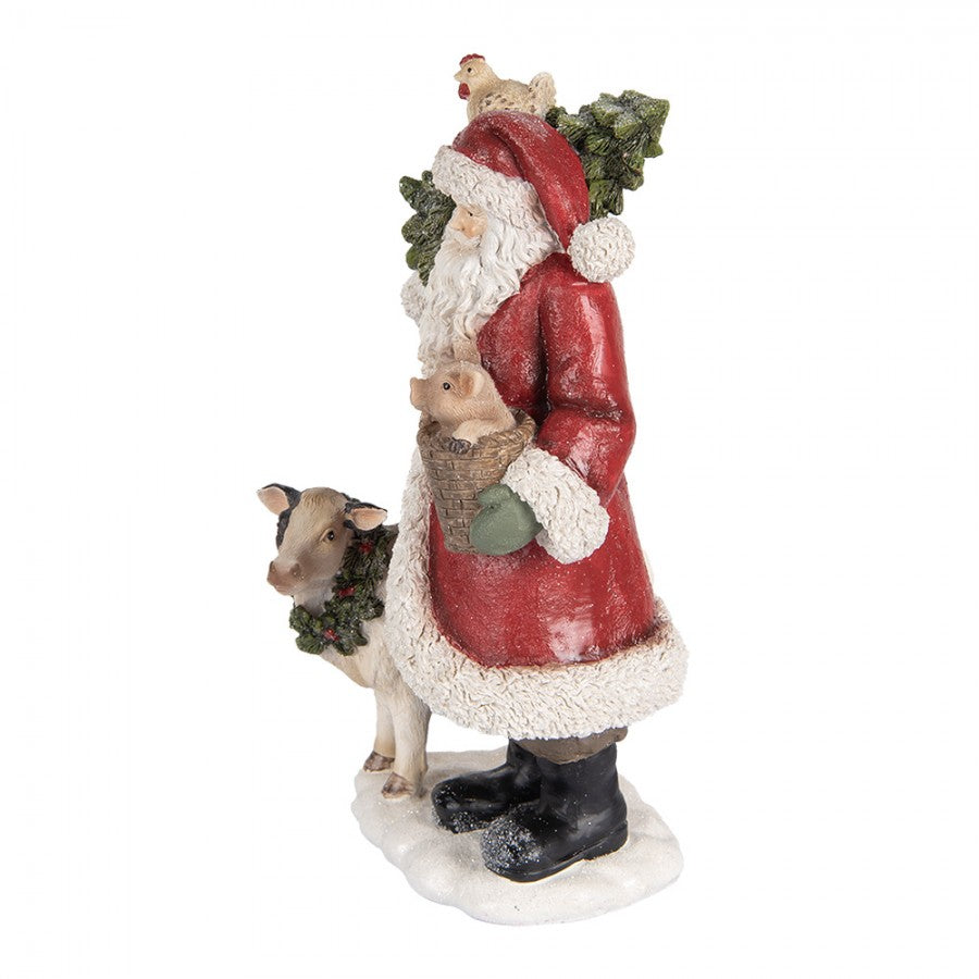Clayre & Eef Dekofigur „Weihnachtsmann mit Fram-Tieren “ aus Polyresin, 17x16x30 cm (6PR5517)