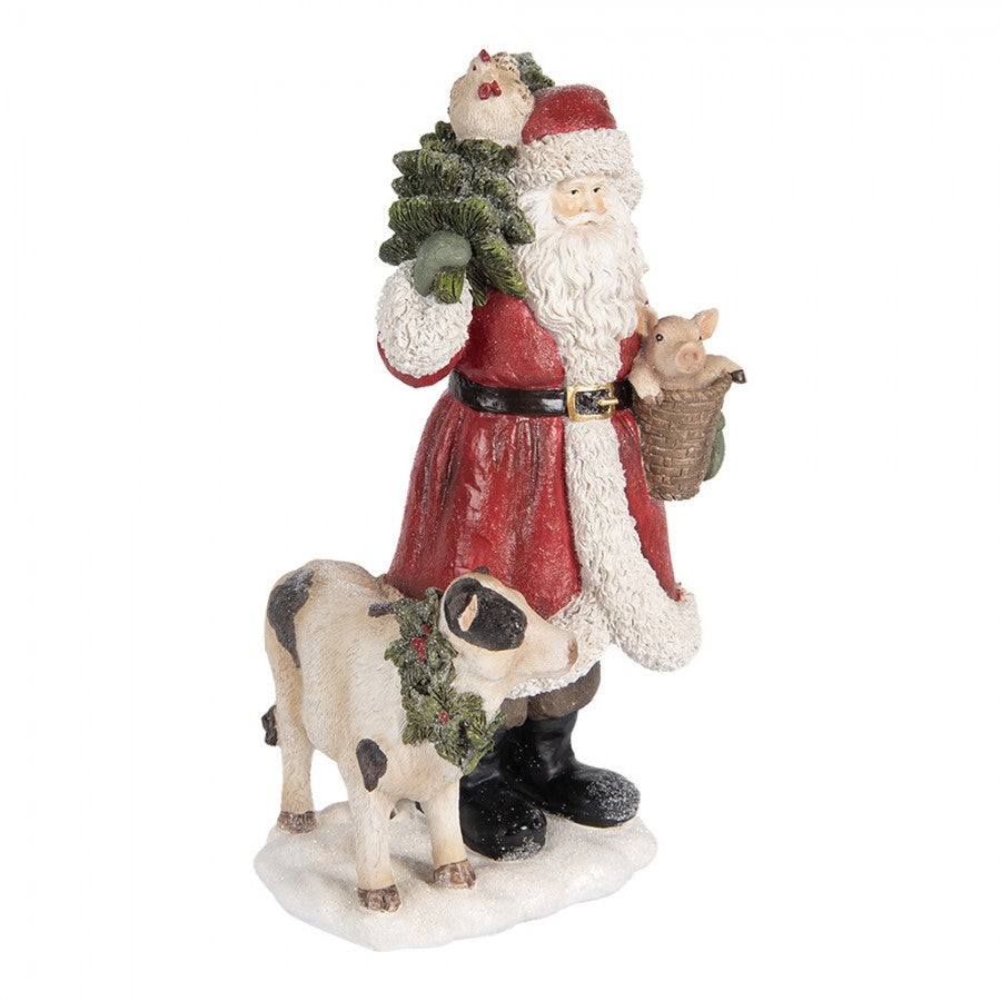 Clayre & Eef Dekofigur „Weihnachtsmann mit Fram-Tieren “ aus Polyresin, 17x16x30 cm (6PR5517)