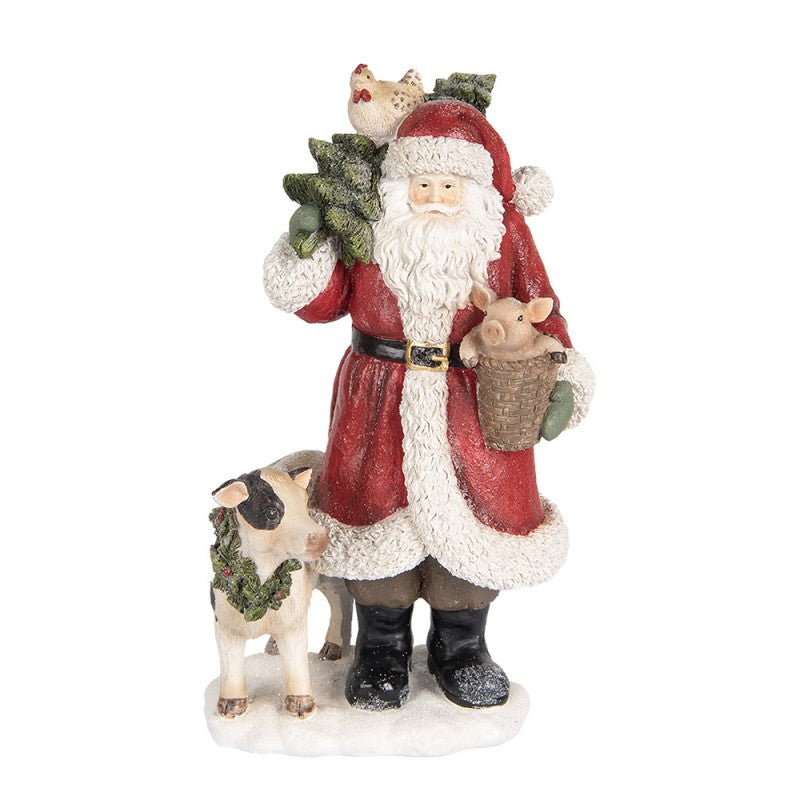 Clayre & Eef Dekofigur „Weihnachtsmann mit Fram-Tieren “ aus Polyresin, 17x16x30 cm (6PR5517)