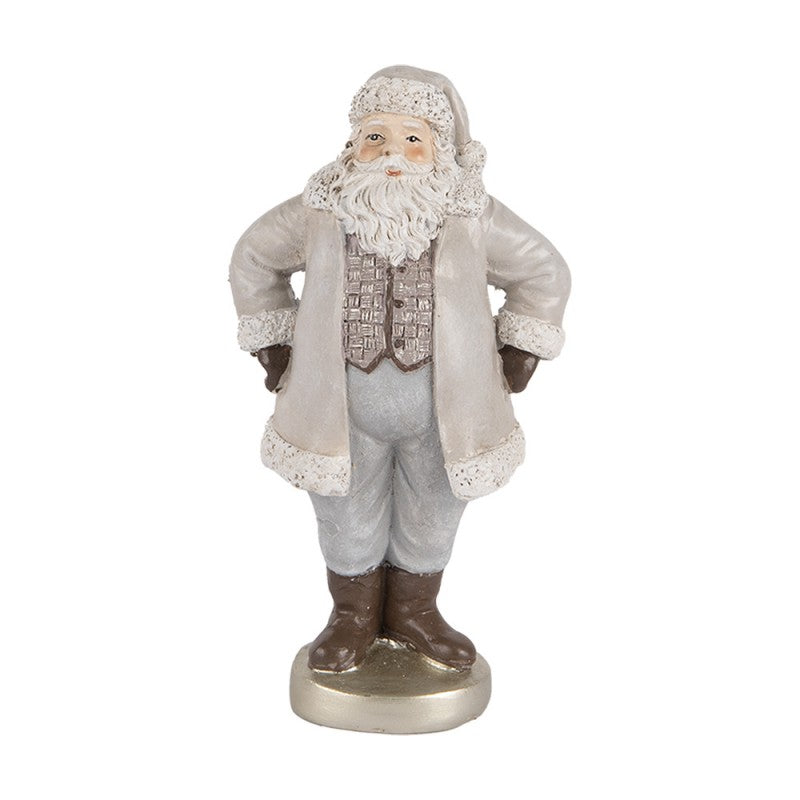 Clayre & Eef Dekofigur „Weihnachtsmann Scandi“ aus Polyresin in Grau-Weiß, 8x6x15 cm (6PR5520)
