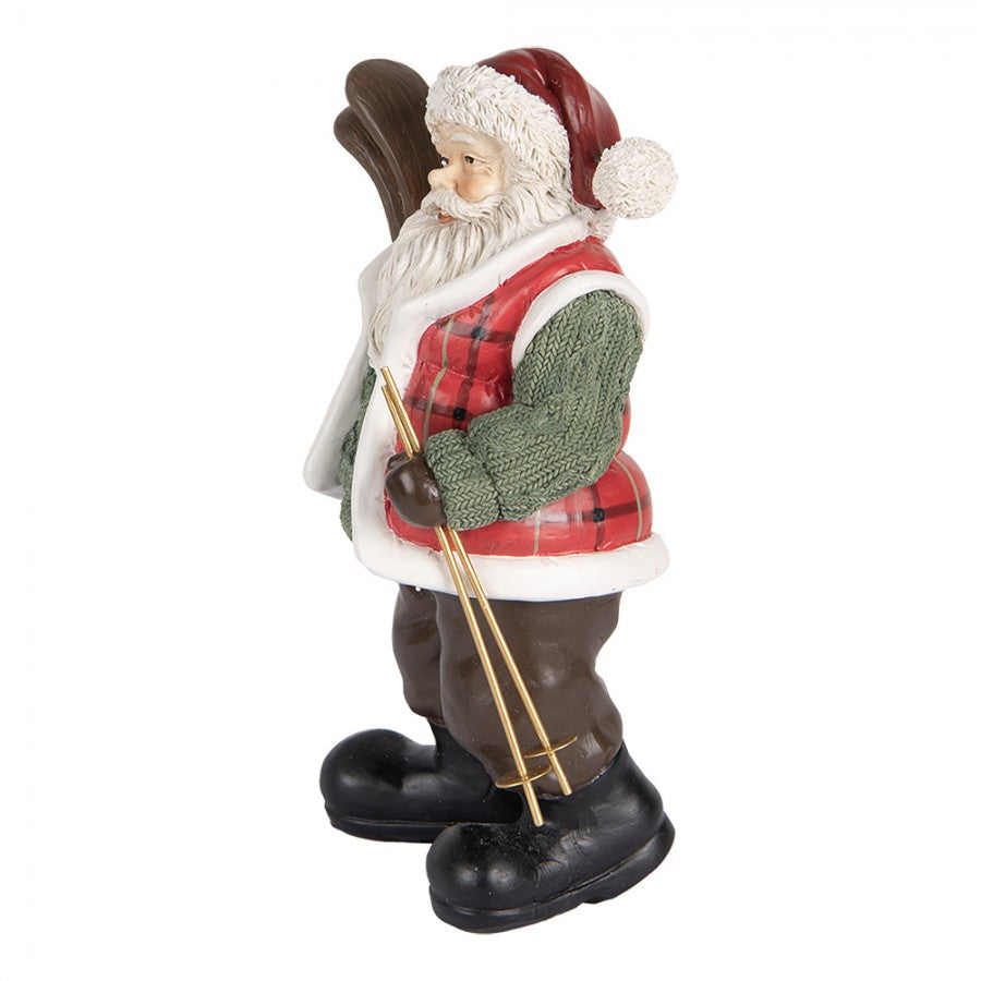 Clayre & Eef Dekofigur „Weihnachtsmann mit Skier “ aus Polyresin in Rot-Weiß, 15x11x25 cm (6PR5524)