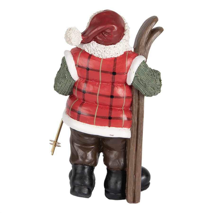Clayre & Eef Dekofigur „Weihnachtsmann mit Skier “ aus Polyresin in Rot-Weiß, 15x11x25 cm (6PR5524)