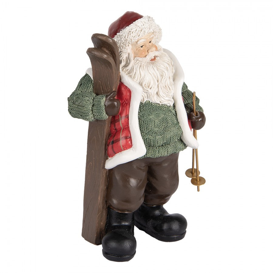 Clayre & Eef Dekofigur „Weihnachtsmann mit Skier “ aus Polyresin in Rot-Weiß, 15x11x25 cm (6PR5524)