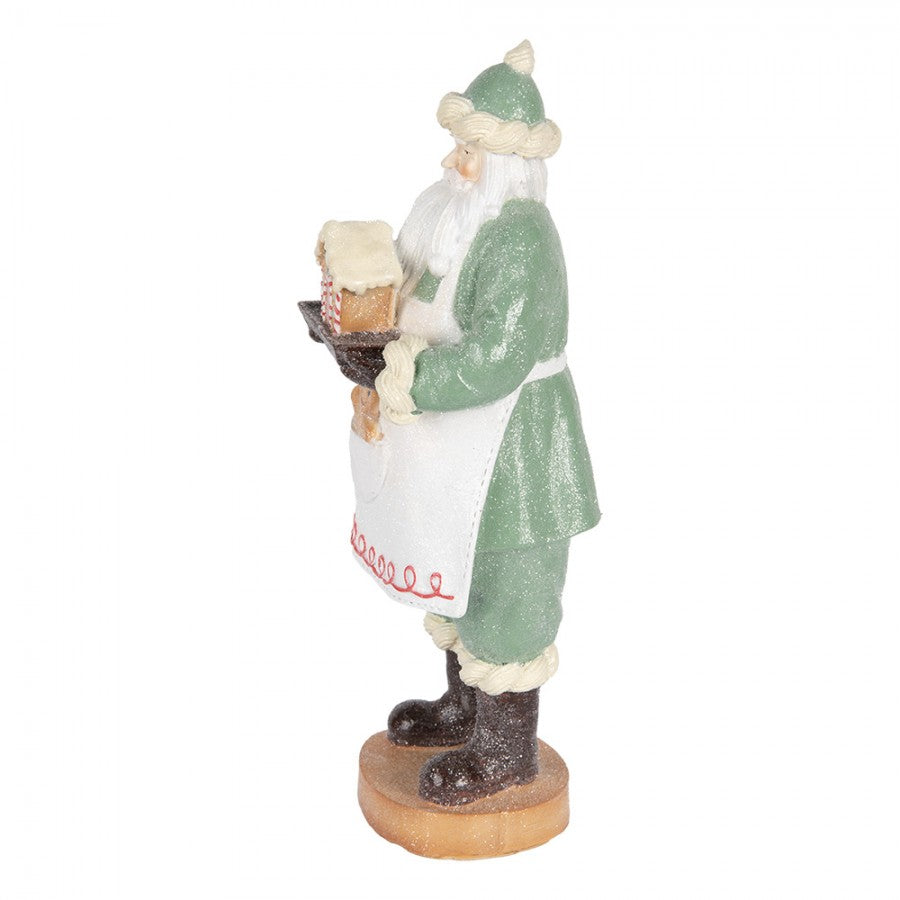 Clayre & Eef Dekofigur „Weihnachtsmann Weihnachtsbäckerei“ aus Polyresin in Grün, 11x11x30 cm (6PR5528)