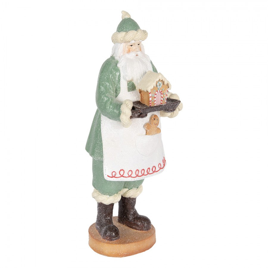 Clayre & Eef Dekofigur „Weihnachtsmann Weihnachtsbäckerei“ aus Polyresin in Grün, 11x11x30 cm (6PR5528)