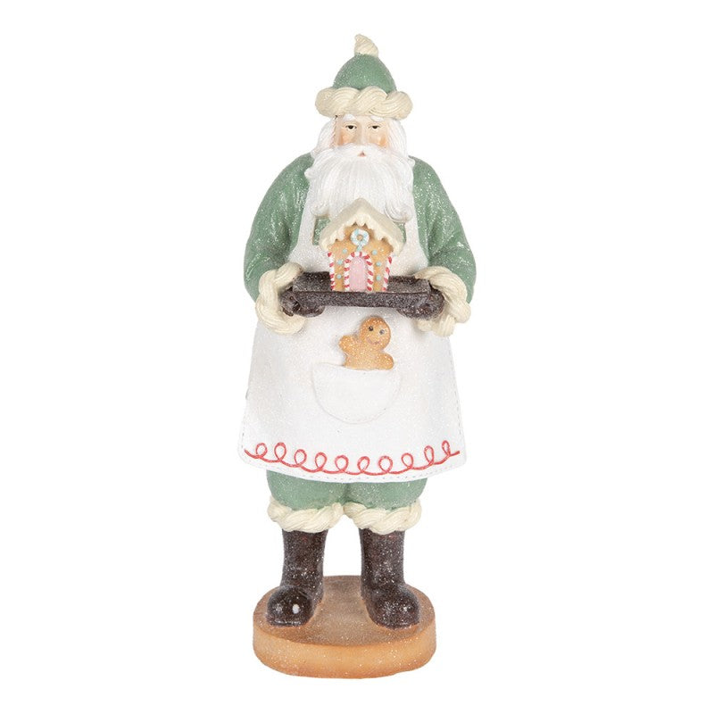 Clayre & Eef Dekofigur „Weihnachtsmann Weihnachtsbäckerei“ aus Polyresin in Grün, 11x11x30 cm (6PR5528)