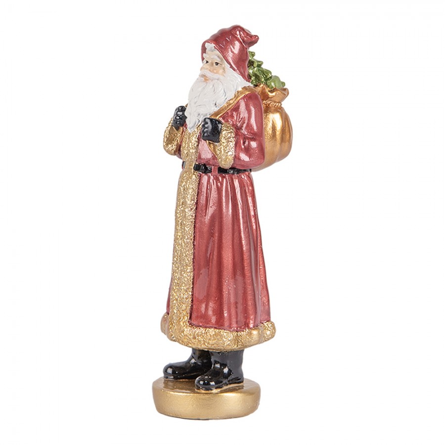 Clayre & Eef Dekofigur „Weihnachtsmann mit Geschenkesack“ aus Polyresin in Rot-Goldfarbig, 6x5x15 cm (6PR5534)