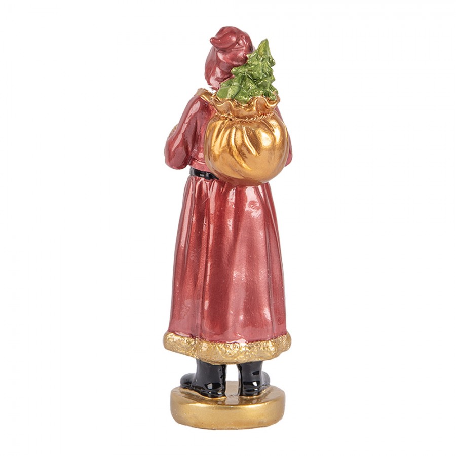 Clayre & Eef Dekofigur „Weihnachtsmann mit Geschenkesack“ aus Polyresin in Rot-Goldfarbig, 6x5x15 cm (6PR5534)