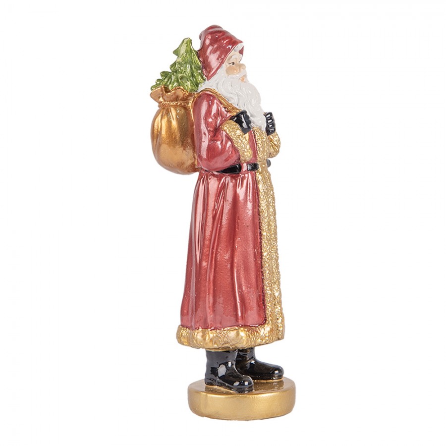 Clayre & Eef Dekofigur „Weihnachtsmann mit Geschenkesack“ aus Polyresin in Rot-Goldfarbig, 6x5x15 cm (6PR5534)