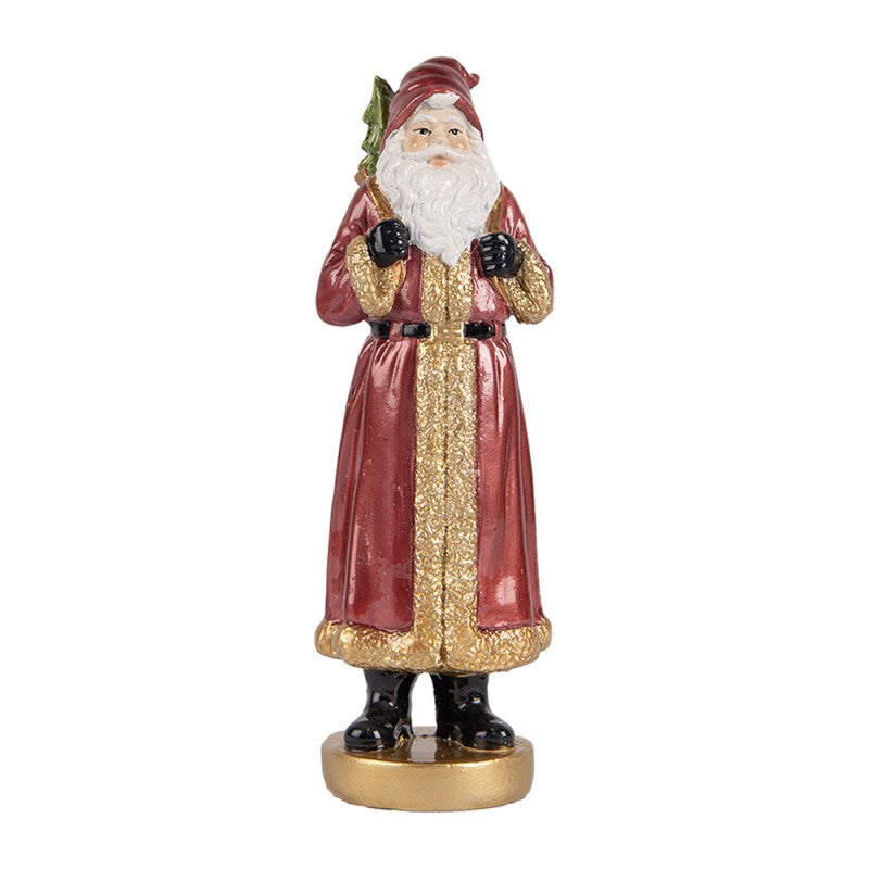 Clayre & Eef Dekofigur „Weihnachtsmann mit Geschenkesack“ aus Polyresin in Rot-Goldfarbig, 6x5x15 cm (6PR5534)