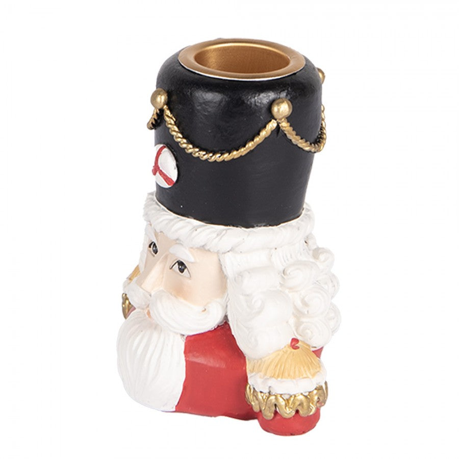 Kerzenständer Nussknacker-Büste Rot-Schwarz 8x6x9 cm Polyresin für Stabkerzen von Clayre & Eef (6PR5540)
