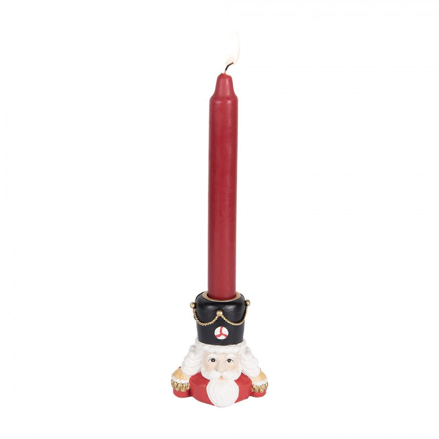Kerzenständer Nussknacker-Büste Rot-Schwarz 8x6x9 cm Polyresin für Stabkerzen von Clayre & Eef (6PR5540)