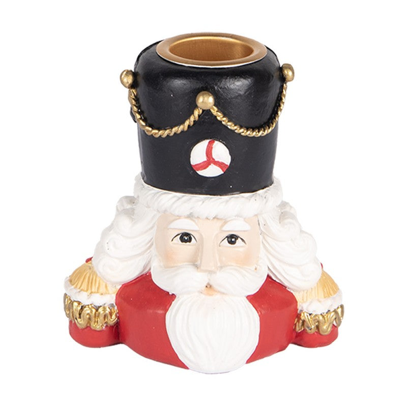 Kerzenständer Nussknacker-Büste Rot-Schwarz 8x6x9 cm Polyresin für Stabkerzen von Clayre & Eef (6PR5540)