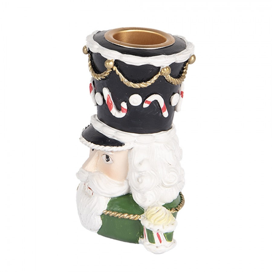Kerzenständer Nussknacker-Büste Grün-Schwarz 8x6x9 cm Polyresin für Stabkerzen von Clayre & Eef (6PR5541)