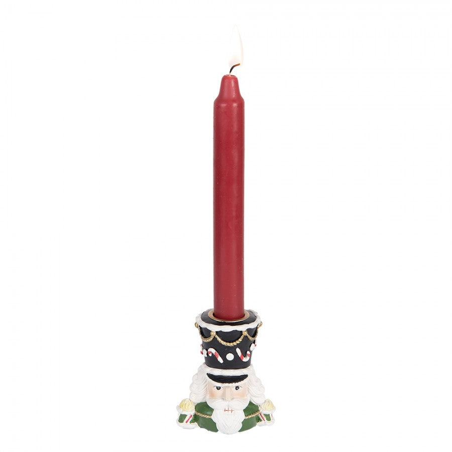 Kerzenständer Nussknacker-Büste Grün-Schwarz 8x6x9 cm Polyresin für Stabkerzen von Clayre & Eef (6PR5541)