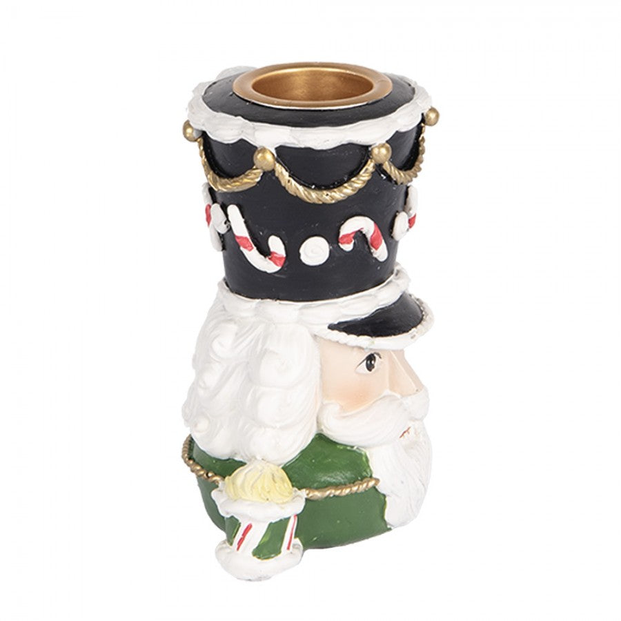 Kerzenständer Nussknacker-Büste Grün-Schwarz 8x6x9 cm Polyresin für Stabkerzen von Clayre & Eef (6PR5541)