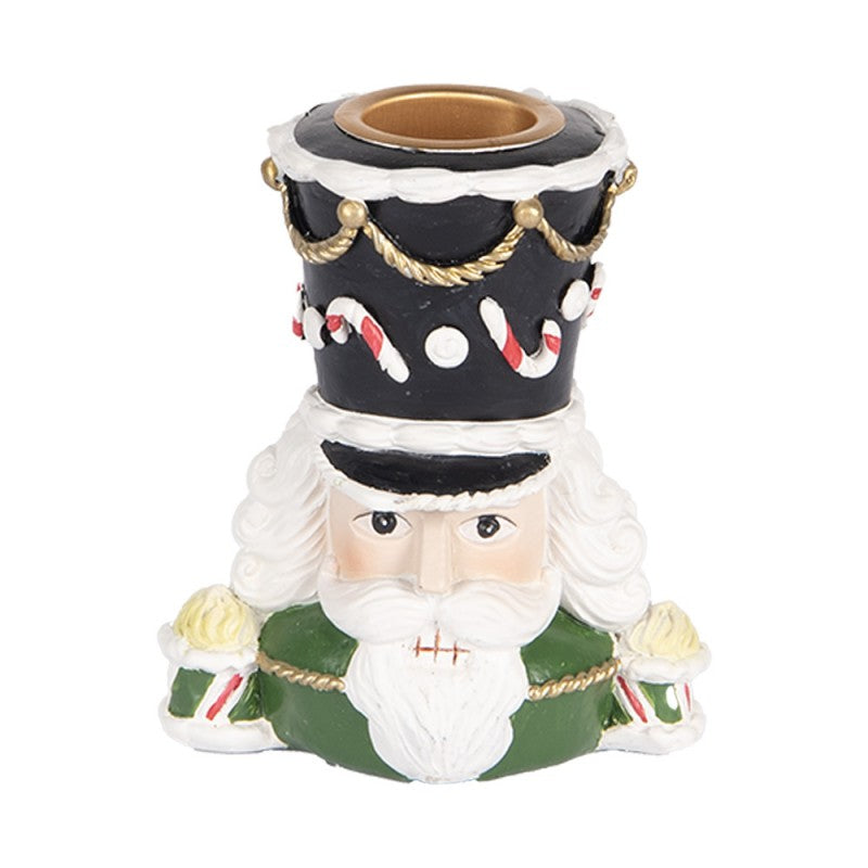 Kerzenständer Nussknacker-Büste Grün-Schwarz 8x6x9 cm Polyresin für Stabkerzen von Clayre & Eef (6PR5541)