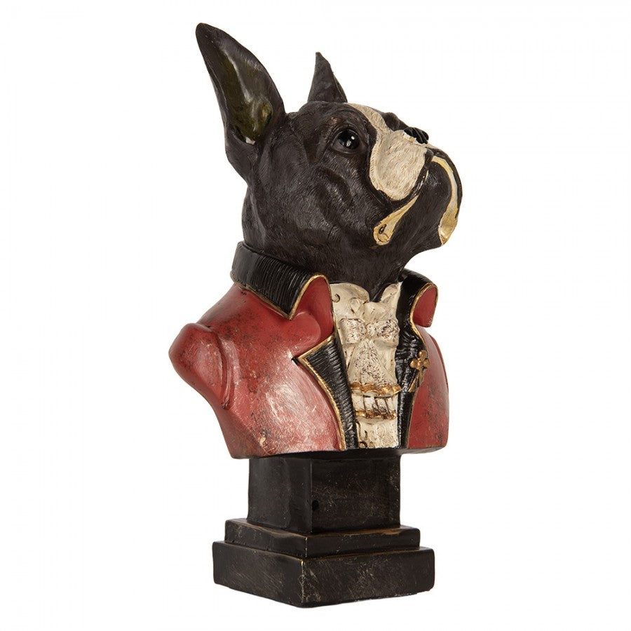 Dekofigur Hund Französische Bulldogge Büste in Uniform auf Sockel Polyresin Schwarz Rot 15x12x26 cm von Clayre & Eef (6PR5577)