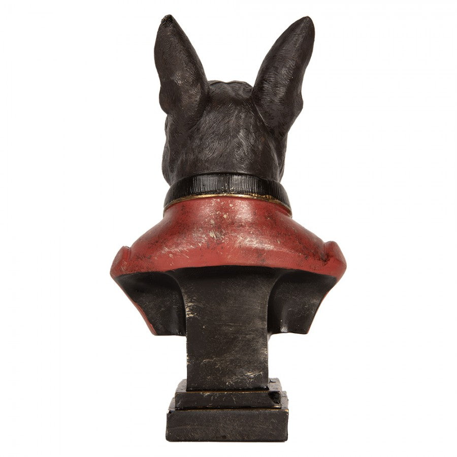 Dekofigur Hund Französische Bulldogge Büste in Uniform auf Sockel Polyresin Schwarz Rot 15x12x26 cm von Clayre & Eef (6PR5577)