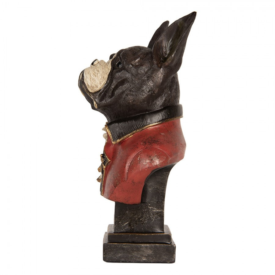 Dekofigur Hund Französische Bulldogge Büste in Uniform auf Sockel Polyresin Schwarz Rot 15x12x26 cm von Clayre & Eef (6PR5577)