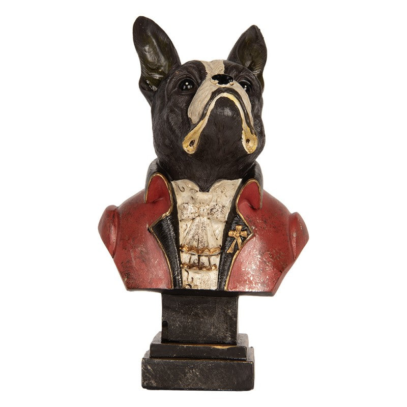 Dekofigur Hund Französische Bulldogge Büste in Uniform auf Sockel Polyresin Schwarz Rot 15x12x26 cm von Clayre & Eef (6PR5577)