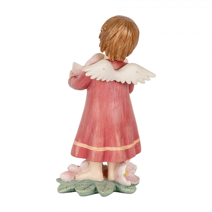 Polyresin-Dekorationsfigur Blumenengel mit Blüte Altrosa 7x6x12 cm von Clayre & Eef (6PR5602)