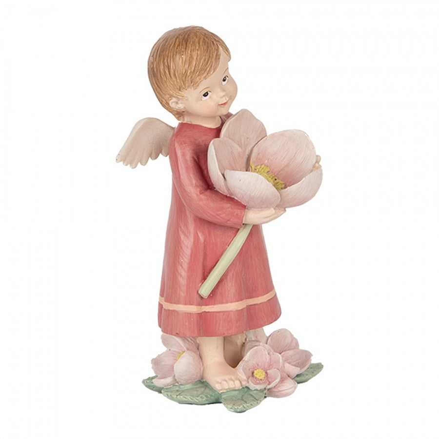 Polyresin-Dekorationsfigur Blumenengel mit Blüte Altrosa 7x6x12 cm von Clayre & Eef (6PR5602)